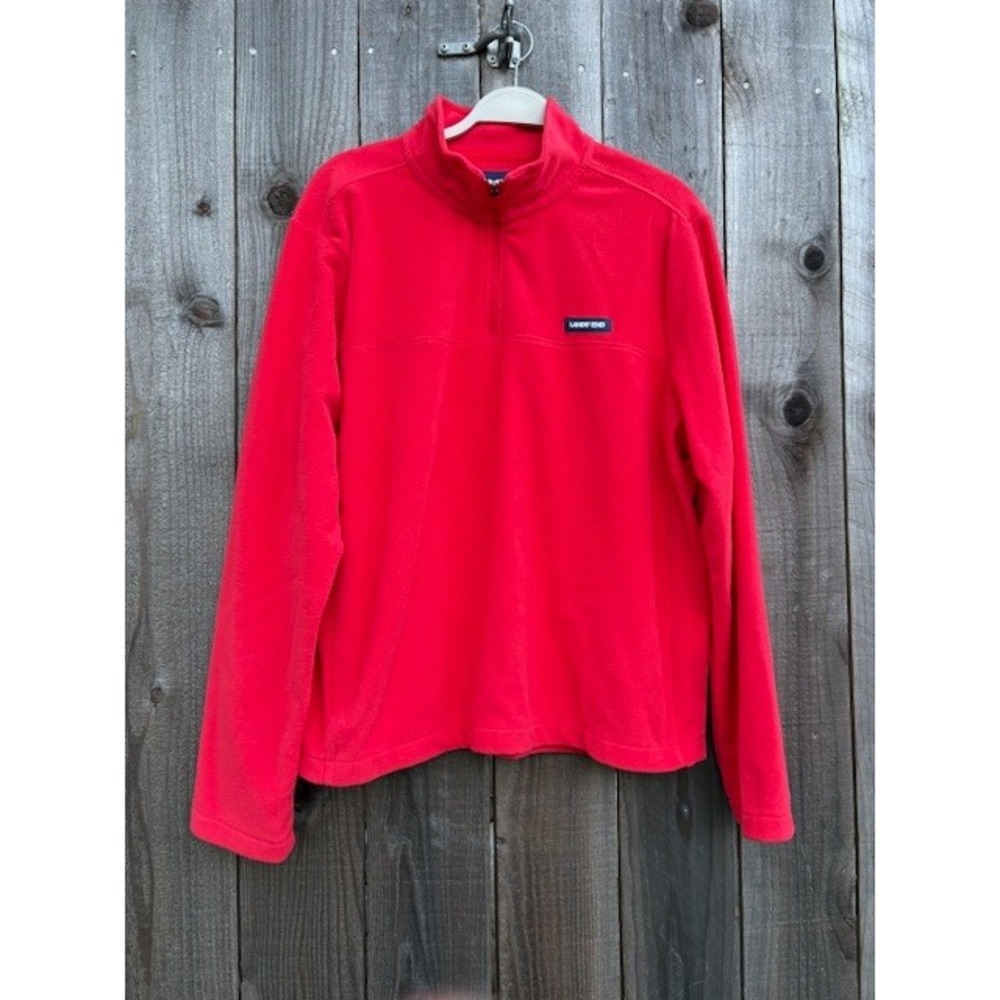 Lands End Mens Red Quarter Zip Fleece Pullover Sweater Large 42-44‎